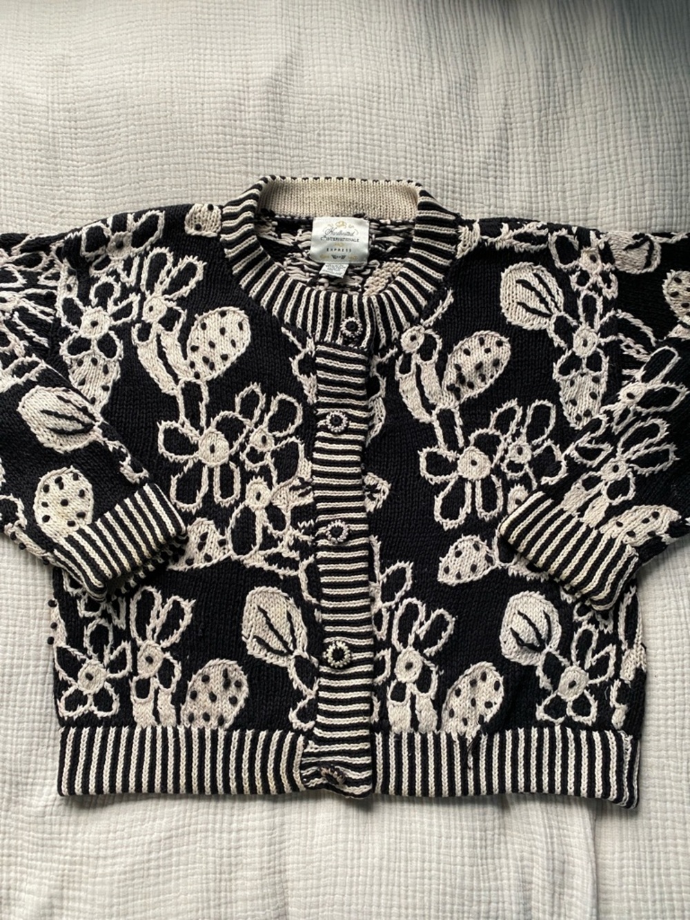 Express Black & White Floral Knit Cardigan